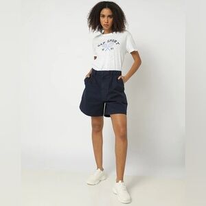 Gap high waist cotton pleated shorts tapestry navy size 10 tall